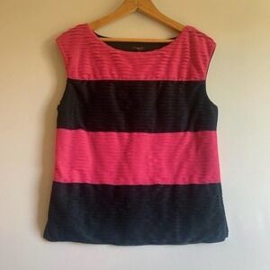 Ann Taylor Petite Pink And Black Ruffle Top MP
